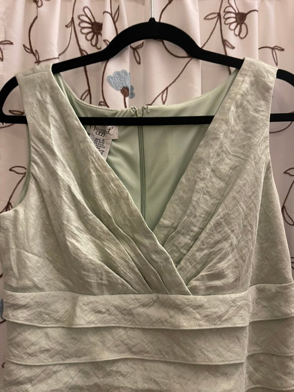 NWT Maggy L SZ 10 Sage Green Tiered Ruffle Cocktail Dress - Picture 3 of 10